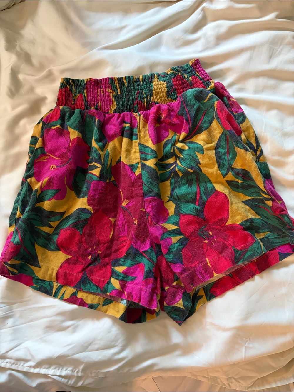 C&C California Floral High-Waist Shorts - Fuchsia, Mustard & Green